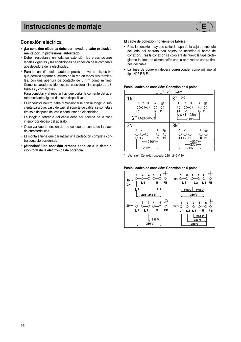 Instrucciones de montaje e, Conexión eléctrica | Teka VR TC 95 4I User Manual | Page 96 / 113