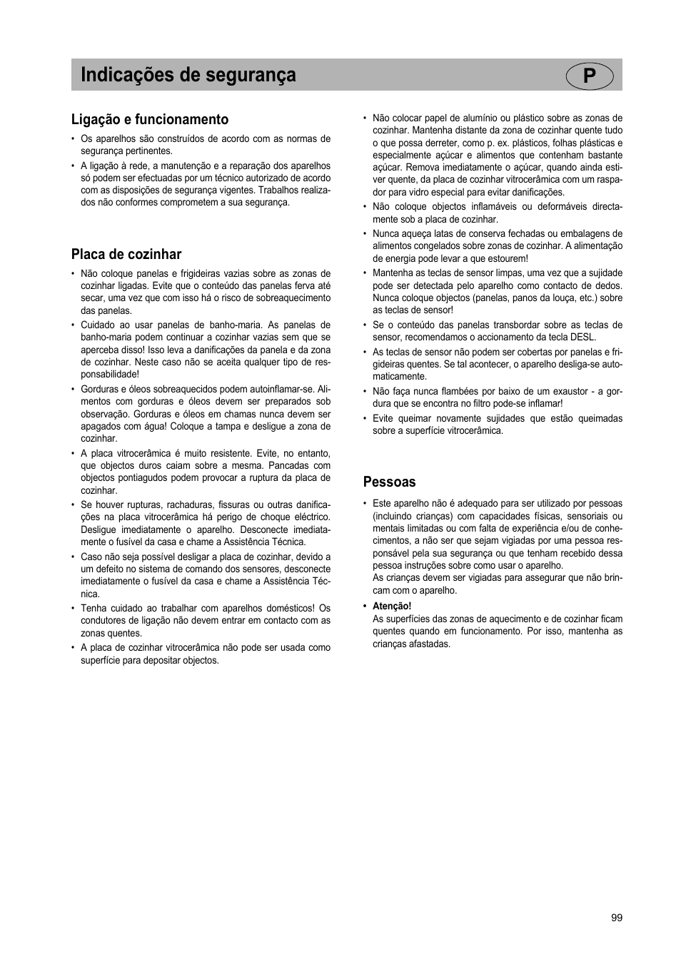 Indicações de segurança p, Ligação e funcionamento, Placa de cozinhar | Pessoas | Teka VR TC 95 4I User Manual | Page 99 / 113