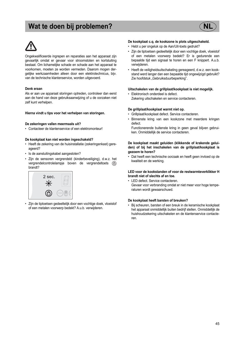 Wat te doen bij problemen? nl | Teka VT TC 1G User Manual | Page 45 / 85