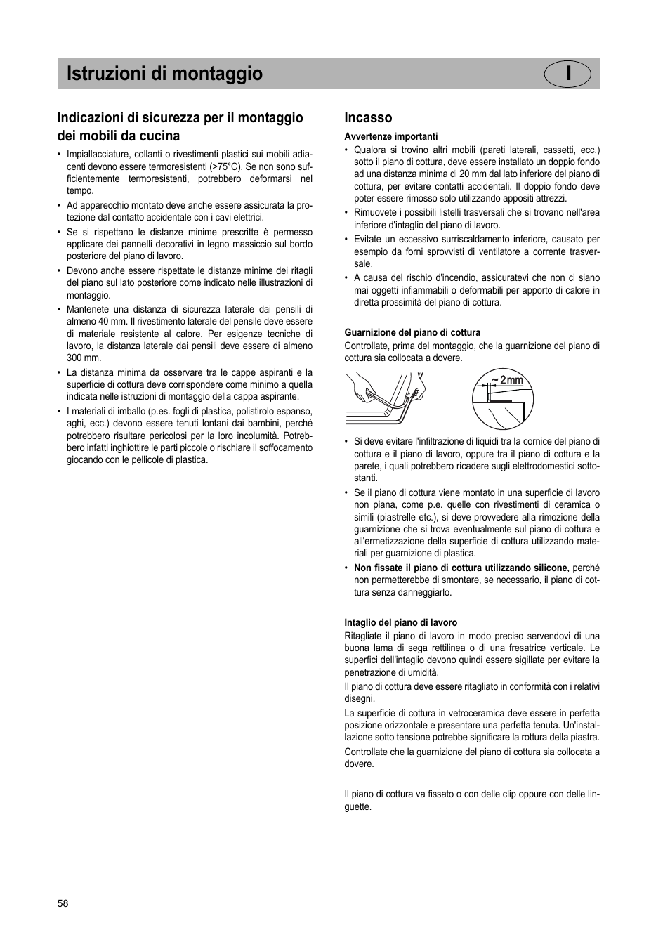 Istruzioni di montaggio i, Incasso | Teka VT TC 1G User Manual | Page 58 / 85