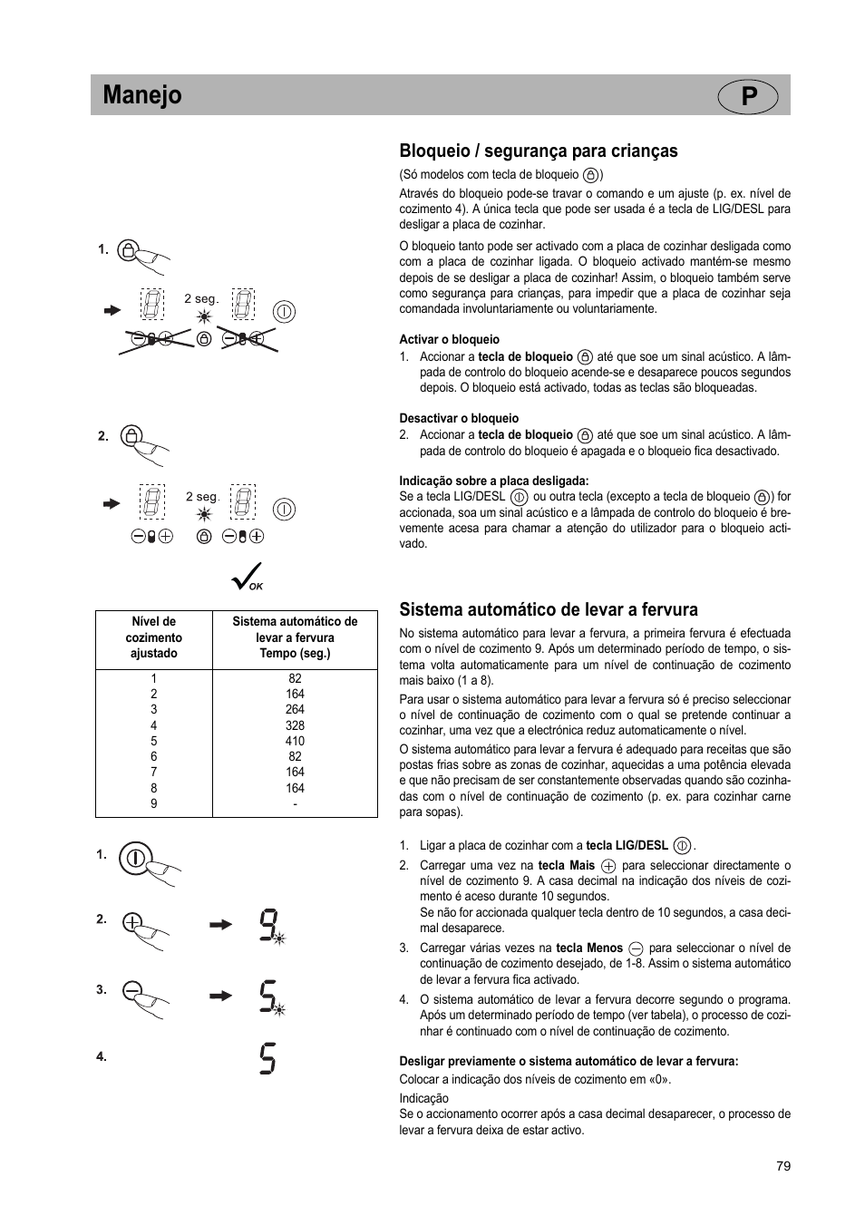Manejo p, Bloqueio / segurança para crianças, Sistema automático de levar a fervura | Teka VT TC 1G User Manual | Page 79 / 85
