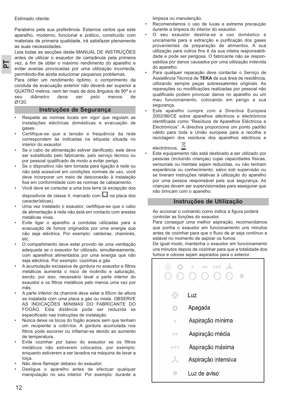 Instruções de segurança, Instruções de utilização | Teka DMR 90 User Manual | Page 12 / 16