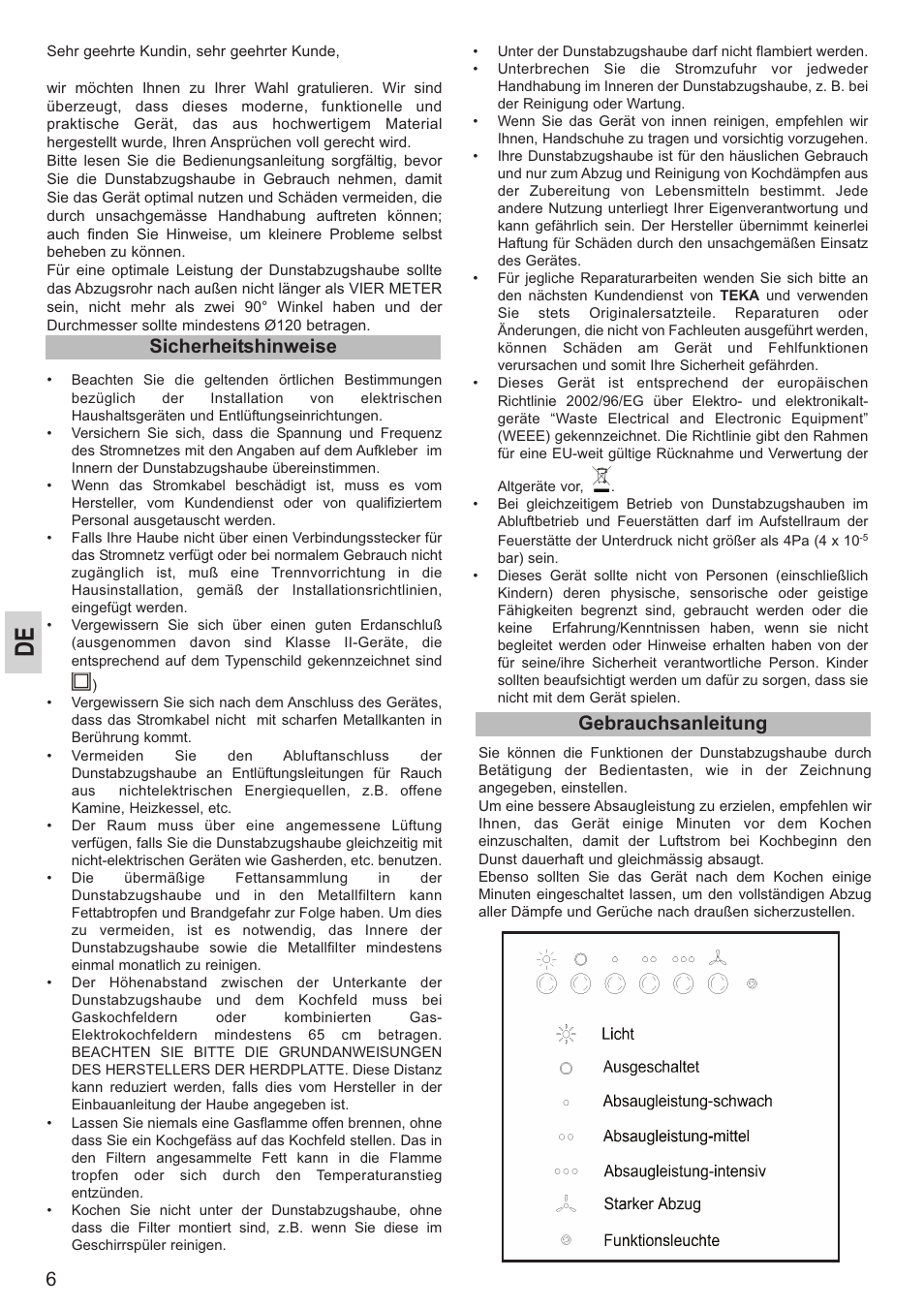 Sicherheitshinweise gebrauchsanleitung | Teka DMR 90 User Manual | Page 6 / 16