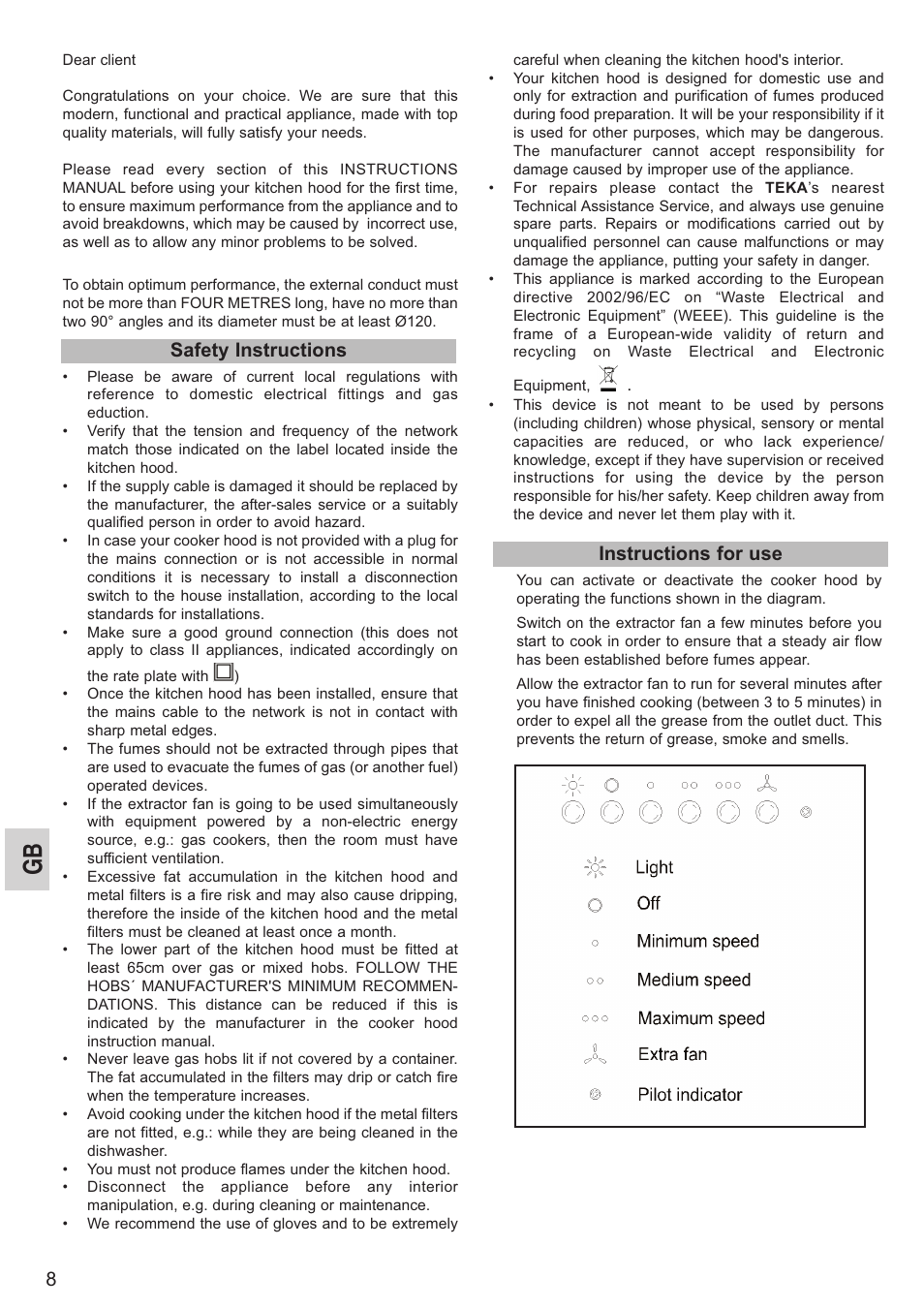 Instructions for use, Safety instructions | Teka DMR 90 User Manual | Page 8 / 16