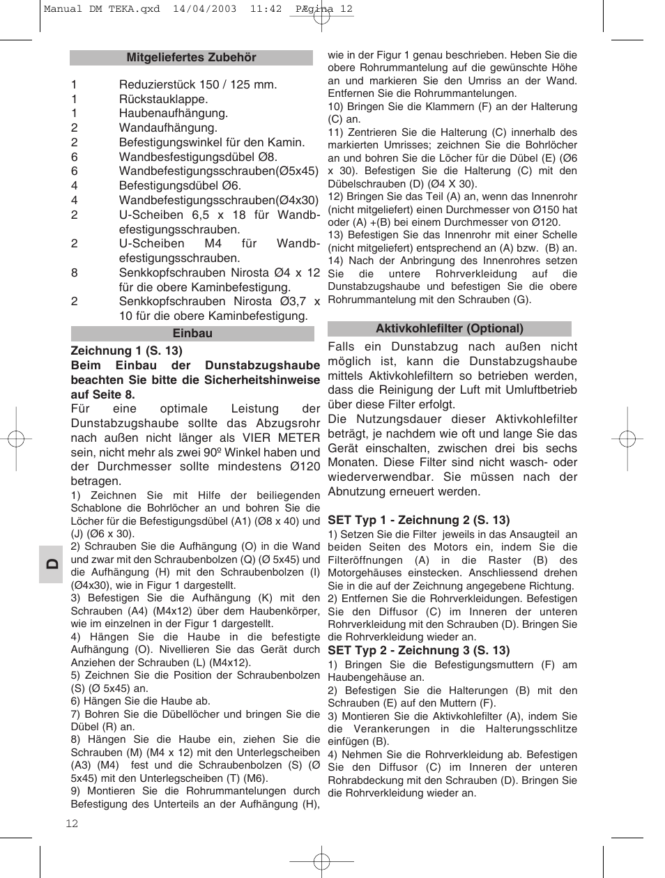 Teka DM 60_70_90 User Manual | Page 12 / 31