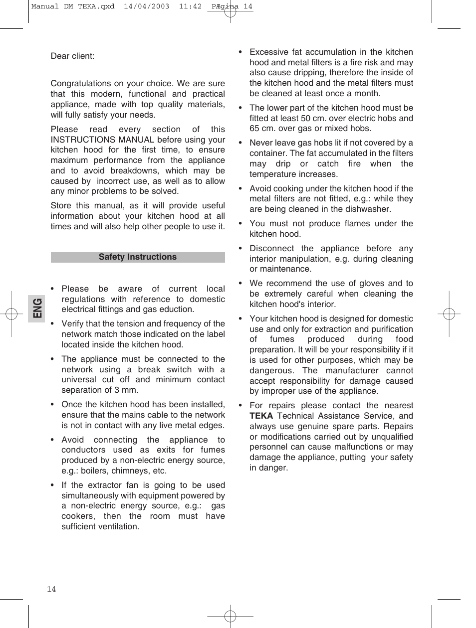 Teka DM 60_70_90 User Manual | Page 14 / 31