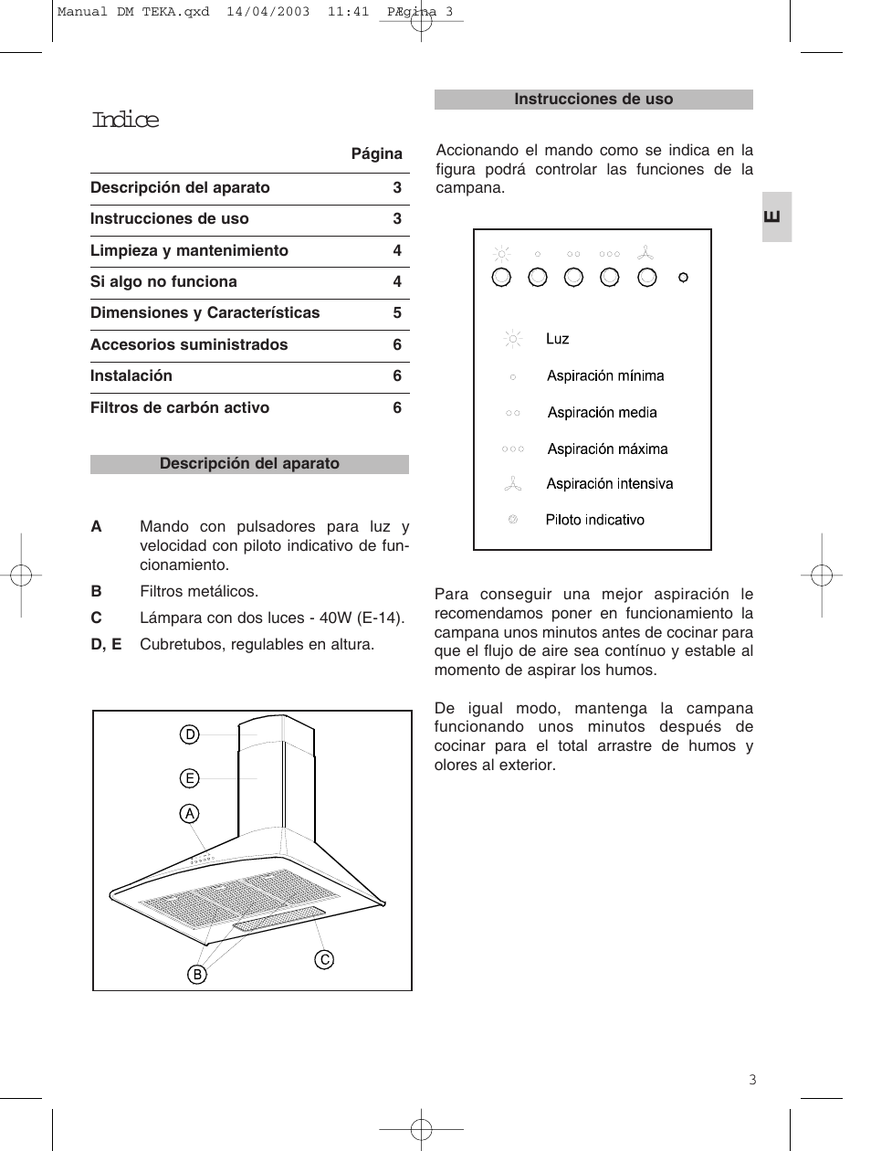 Indice | Teka DM 60_70_90 User Manual | Page 3 / 31