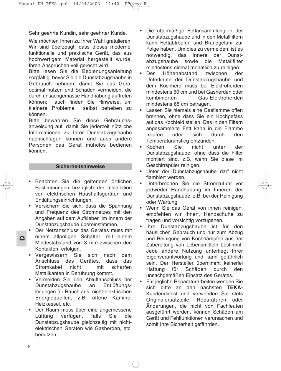 Teka DM 60_70_90 User Manual | Page 8 / 31