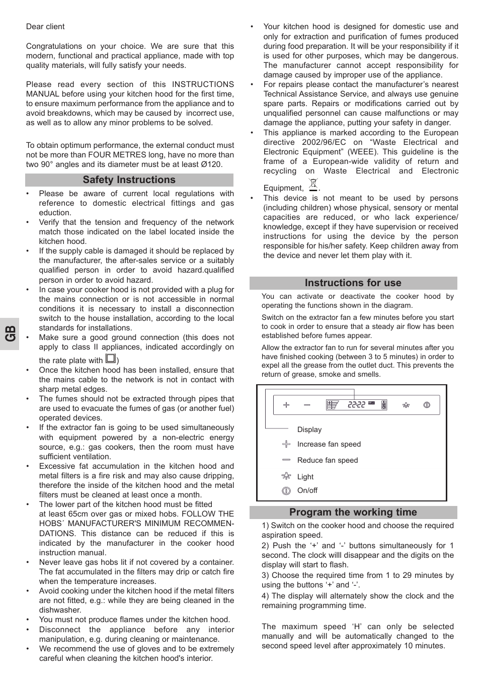 Instructions for use, Safety instructions, Program the working time | Teka DHC 90 User Manual | Page 10 / 40