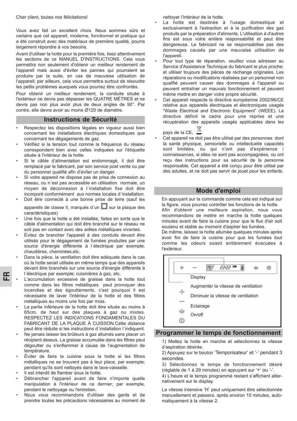 Instructions de sécurité mode d'emploi, Programmer le temps de fonctionnement | Teka DHC 90 User Manual | Page 12 / 40