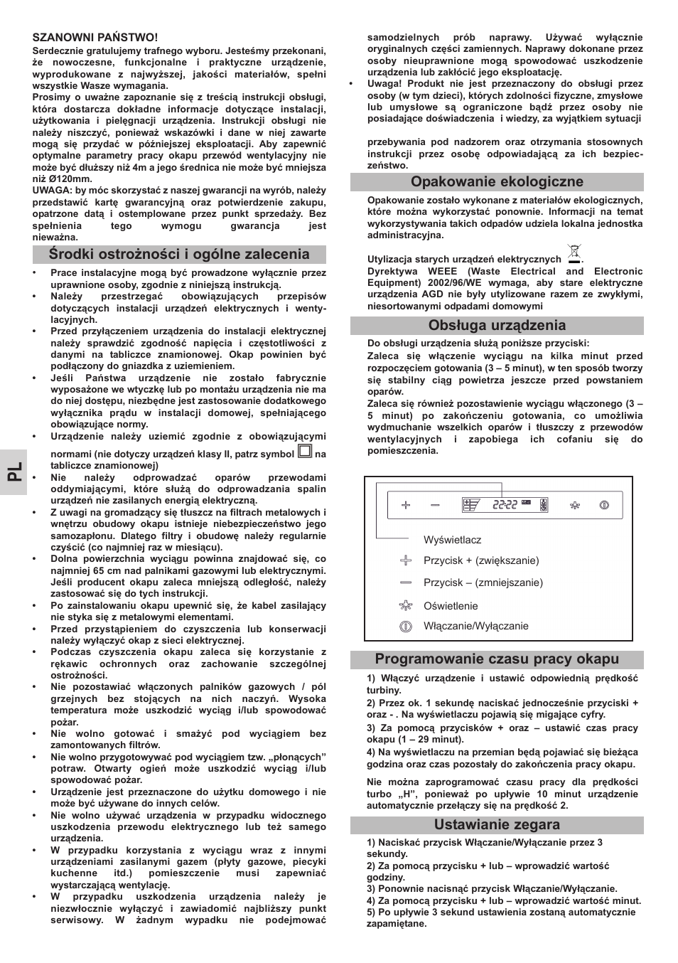 Programowanie czasu pracy okapu ustawianie zegara | Teka DHC 90 User Manual | Page 20 / 40