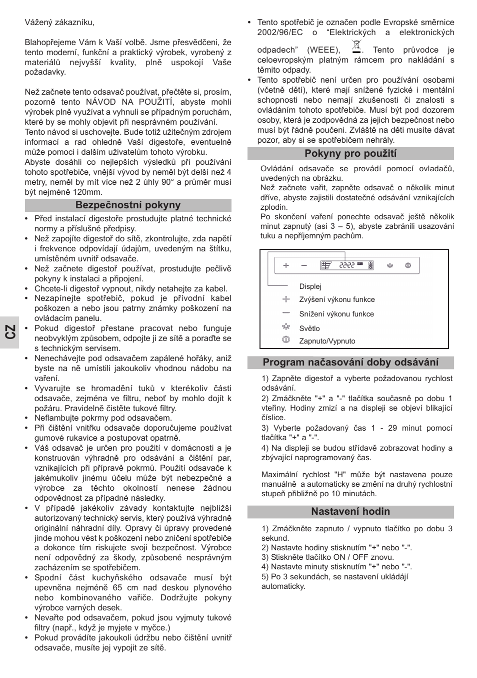 Bezpečnostní pokyny pokyny pro použití, Program načasování doby odsávání nastavení hodin | Teka DHC 90 User Manual | Page 30 / 40