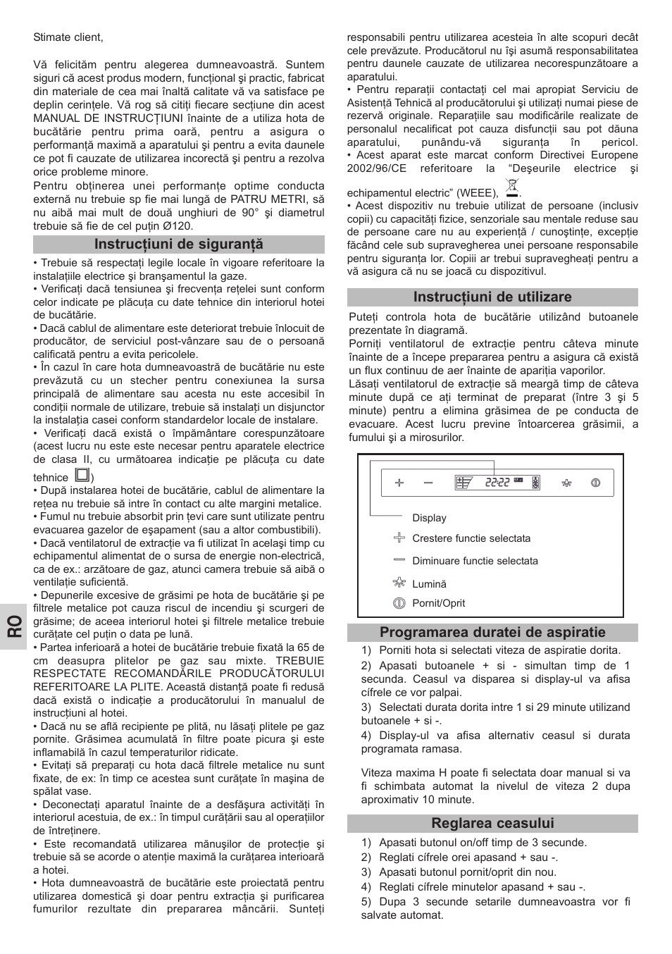 Programarea duratei de aspiratie reglarea ceasului | Teka DHC 90 User Manual | Page 32 / 40