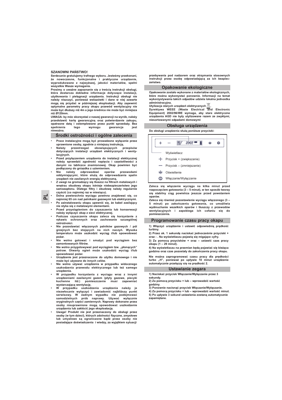 Programowanie czasu pracy okapu ustawianie zegara | Teka DVE 70_90 Cristal User Manual | Page 18 / 36
