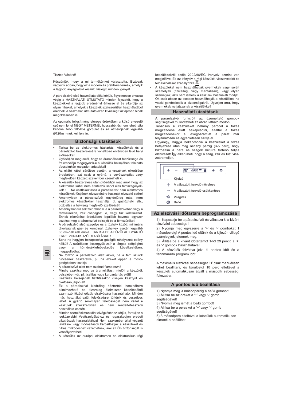 Biztonsági utasítások használati utasítások | Teka DVE 70_90 Cristal User Manual | Page 20 / 36