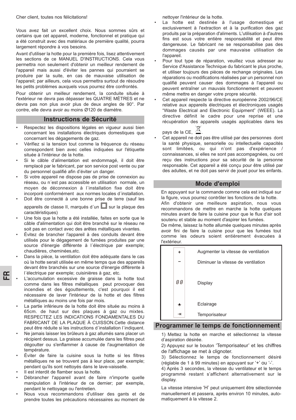 Instructions de sécurité mode d'emploi, Programmer le temps de fonctionnement | Teka CC 40 ISLA User Manual | Page 16 / 20