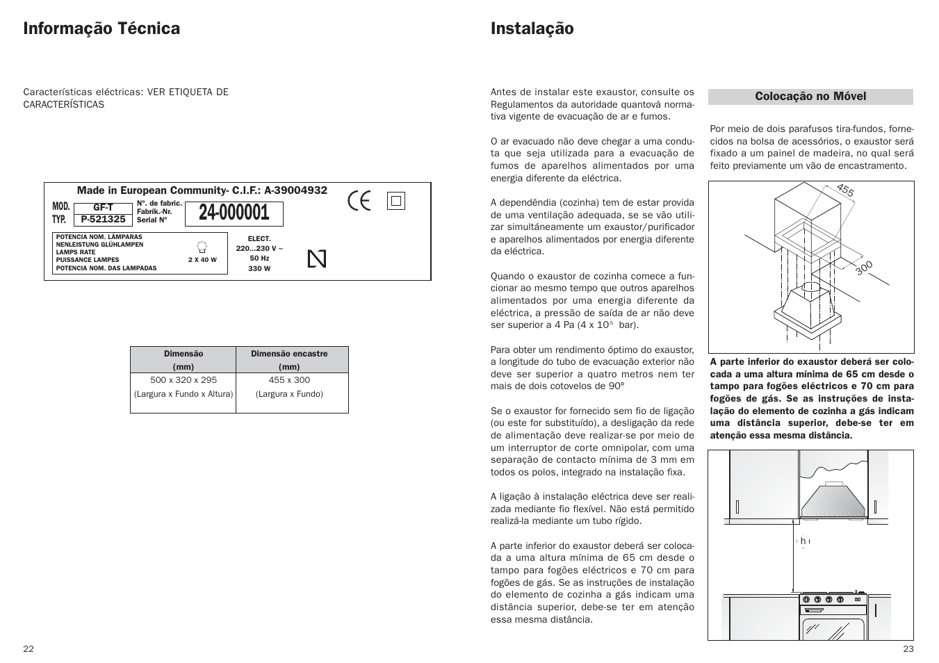 Instalação informação técnica | Teka GFT User Manual | Page 13 / 14