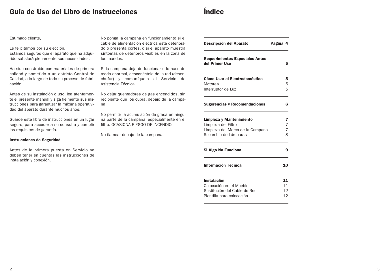 Guía de uso del libro de instrucciones índice | Teka GFT User Manual | Page 3 / 14