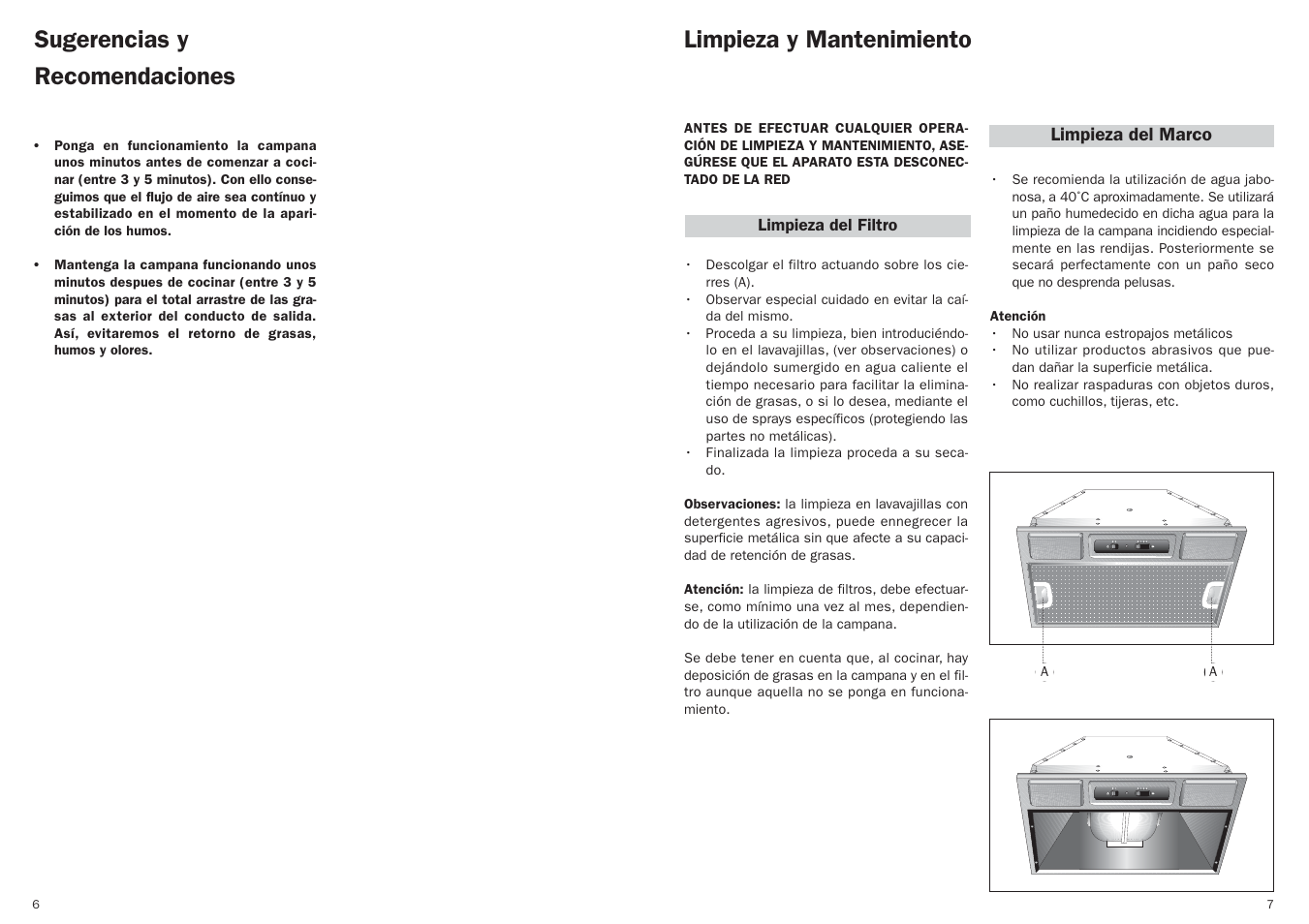Sugerencias y recomendaciones, Limpieza y mantenimiento | Teka GFT User Manual | Page 5 / 14
