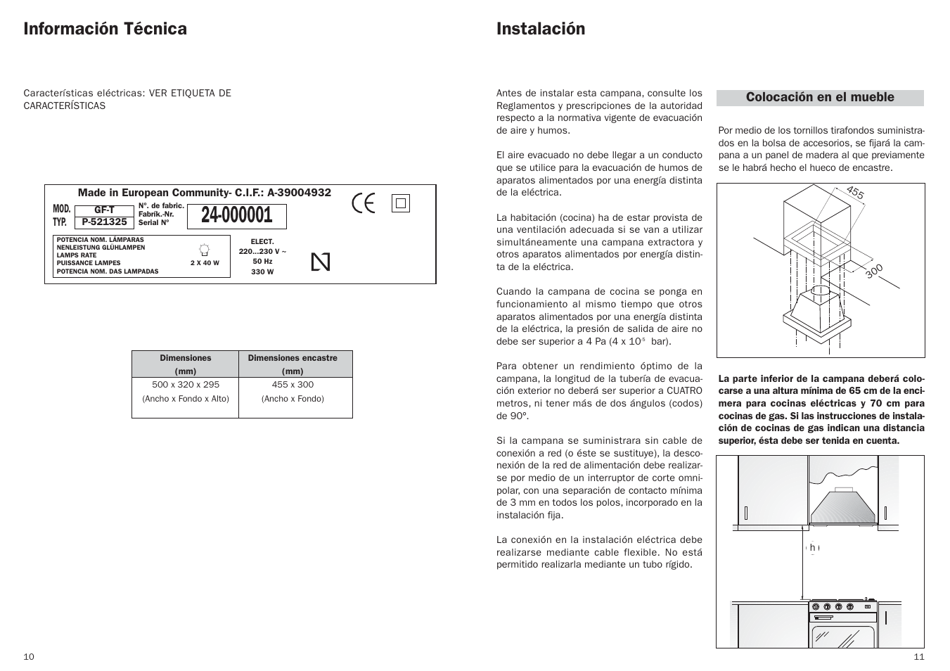 Instalación información técnica | Teka GFT User Manual | Page 7 / 14