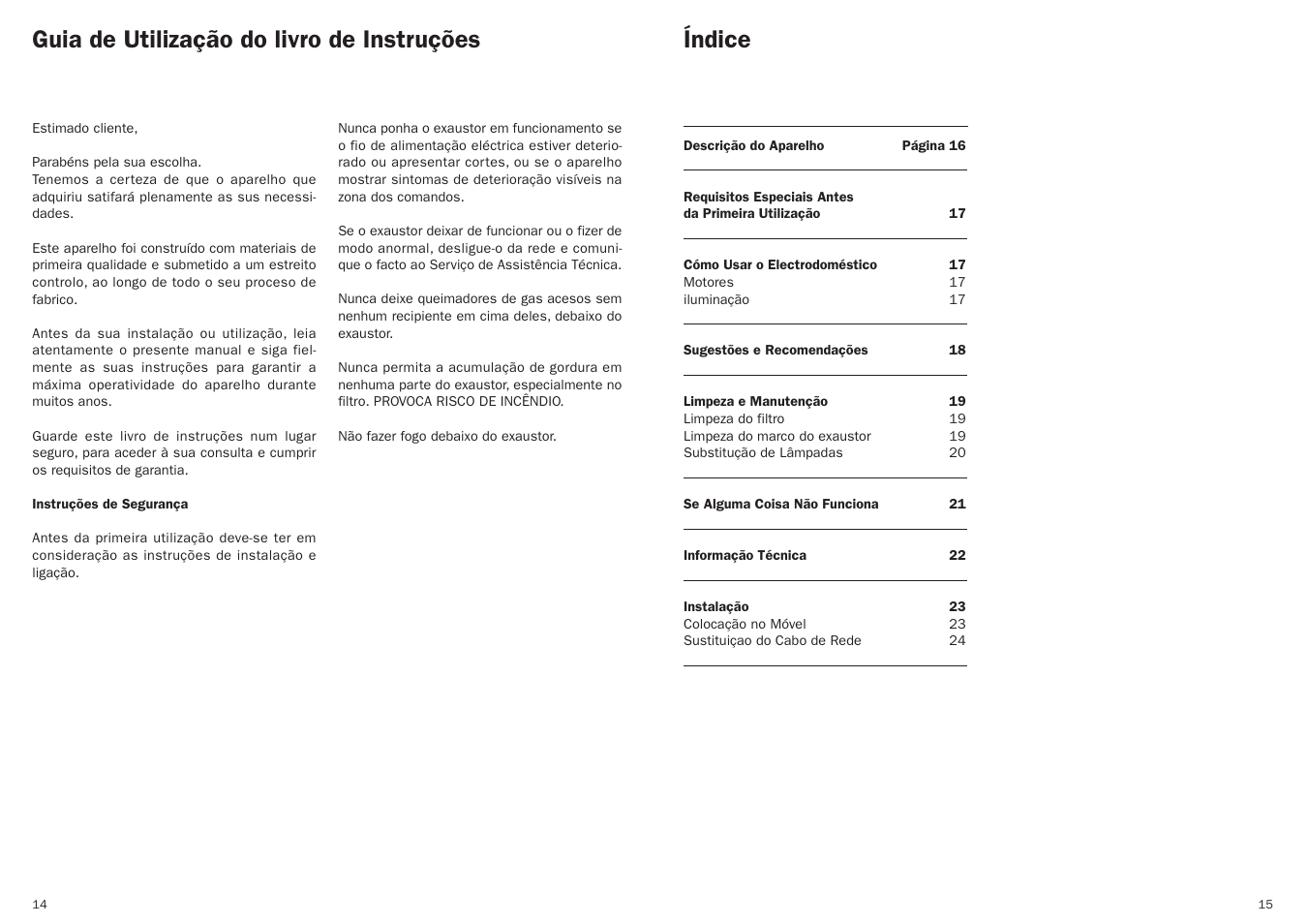 Guia de utilização do livro de instruções índice | Teka GFT User Manual | Page 9 / 14