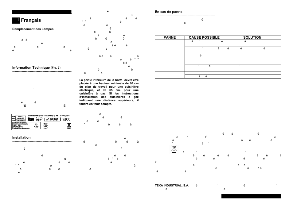 Français | Teka GFH 73 User Manual | Page 16 / 16