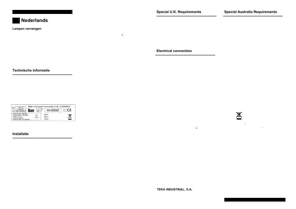 Nederlands | Teka C 620 CLASSIC User Manual | Page 13 / 18