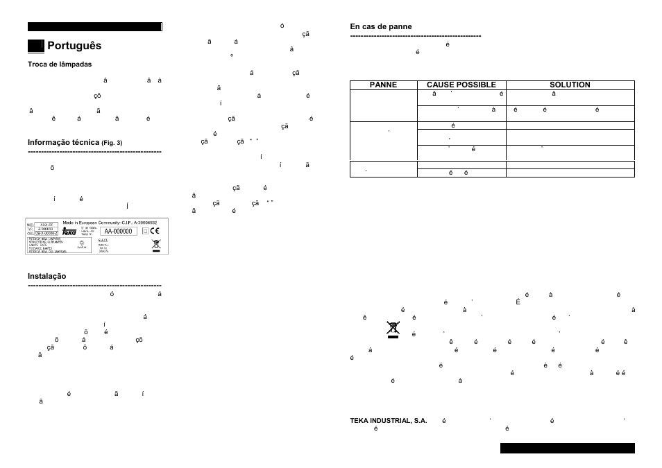 Português | Teka C 620 CLASSIC User Manual | Page 17 / 18