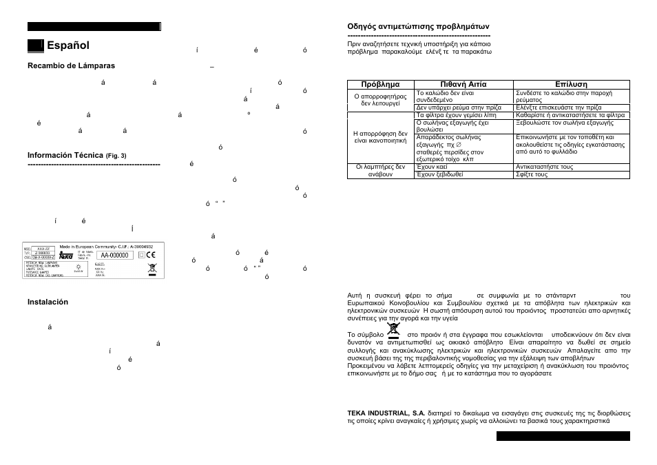 Español | Teka C 620 CLASSIC User Manual | Page 4 / 18