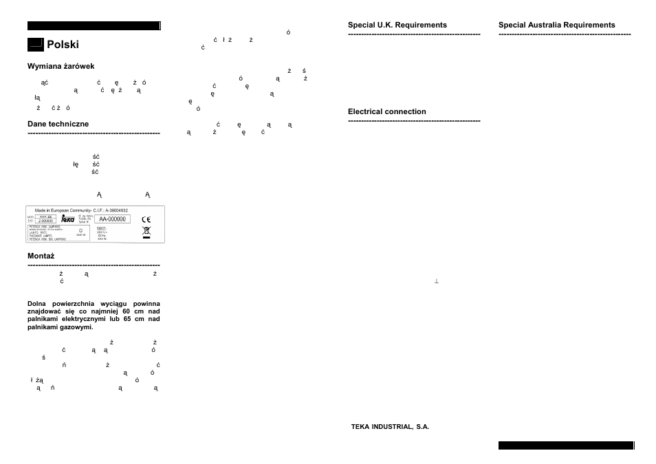 Polski | Teka TL1 92 User Manual | Page 13 / 18