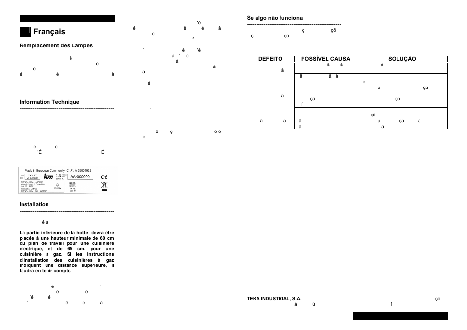 Français | Teka TL1 92 User Manual | Page 16 / 18