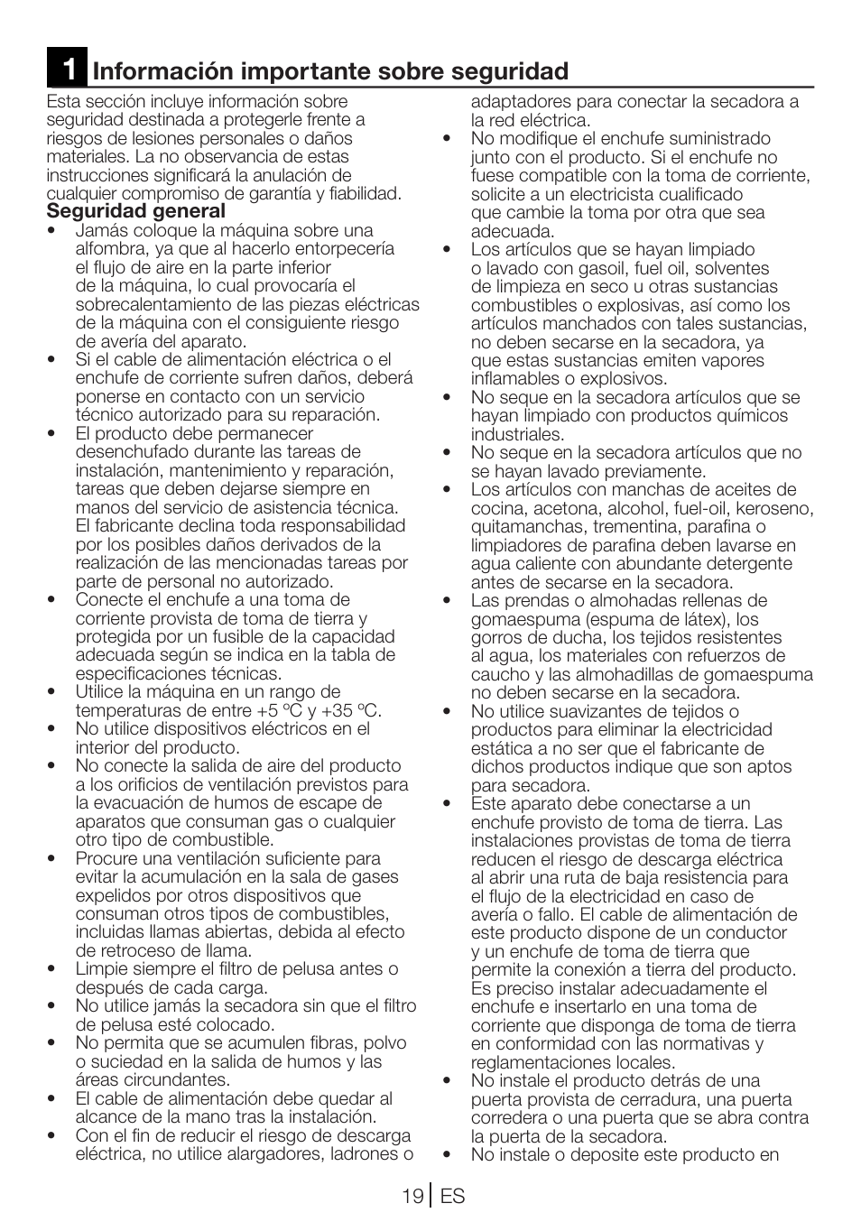 Información importante sobre seguridad | Teka TKS2 650 User Manual | Page 19 / 49