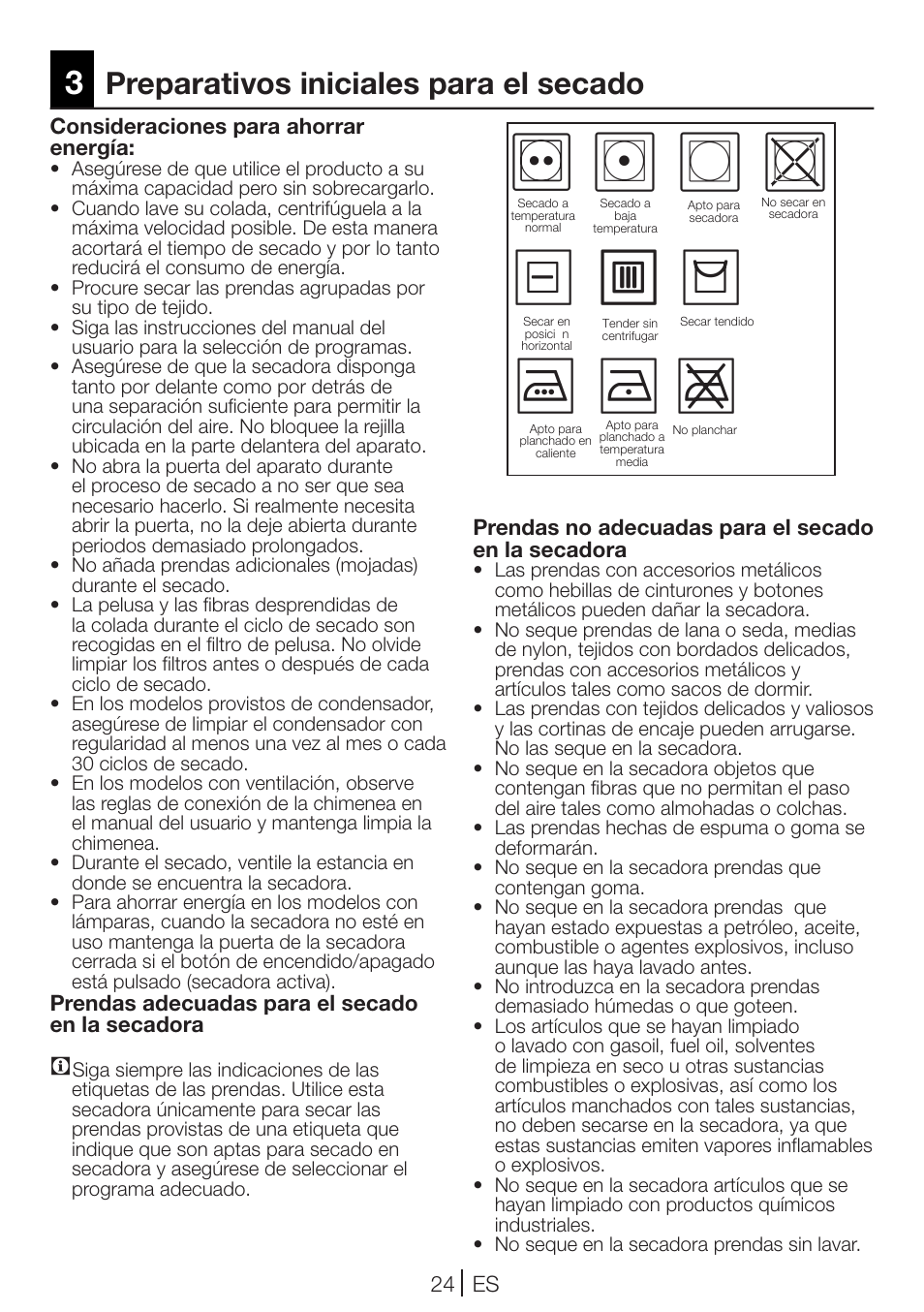 Preparativos iniciales para el secado | Teka TKS2 650 User Manual | Page 24 / 49