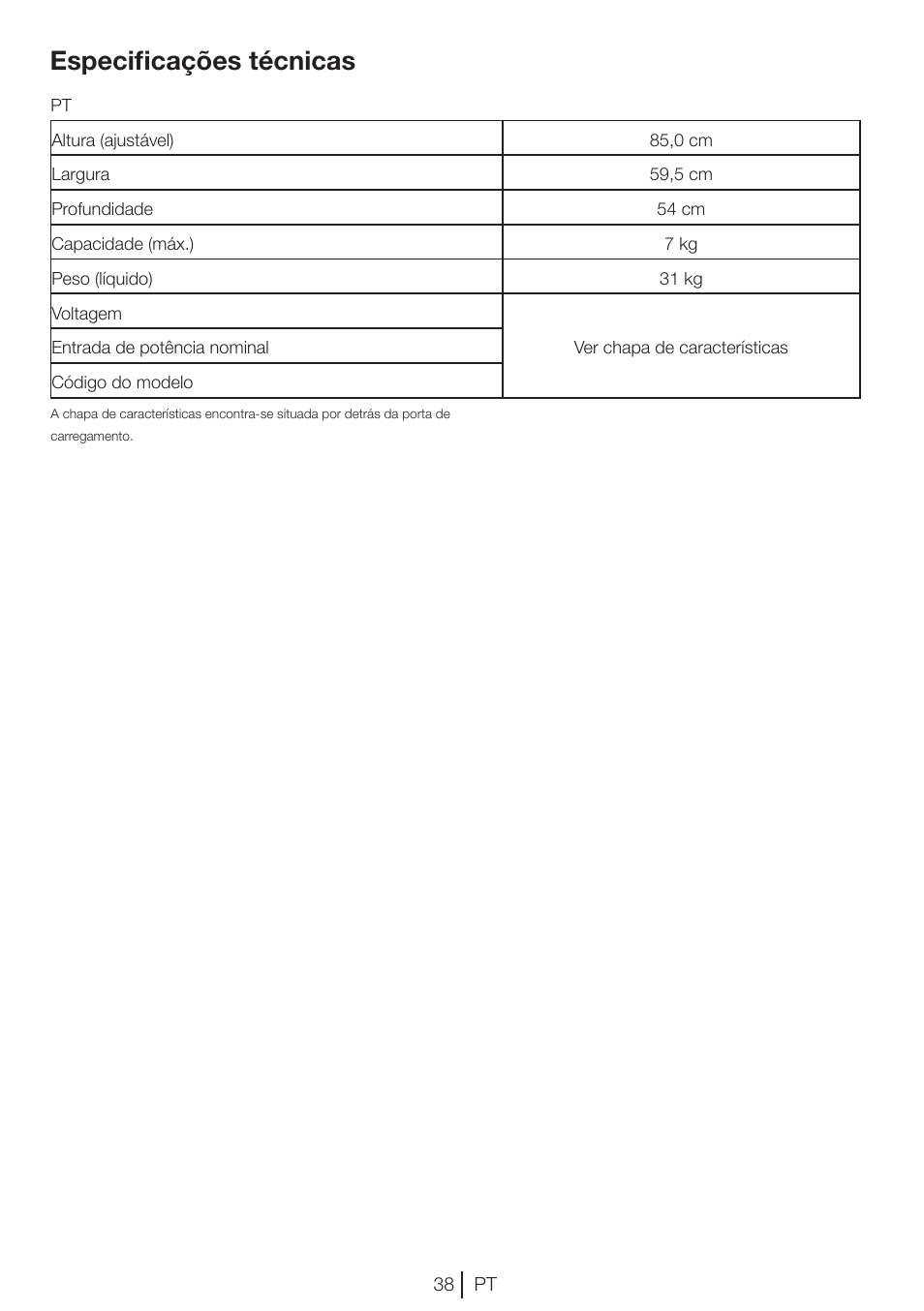 Especificações técnicas | Teka TKS2 650 User Manual | Page 39 / 49