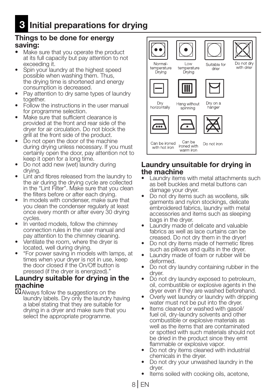 Initial preparations for drying | Teka TKS2 650 User Manual | Page 8 / 49