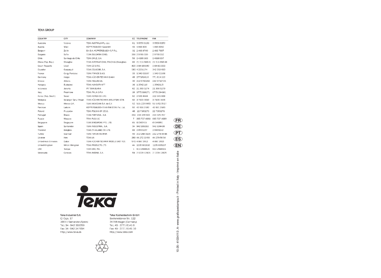 Teka LI4 1080 E User Manual | Page 41 / 41