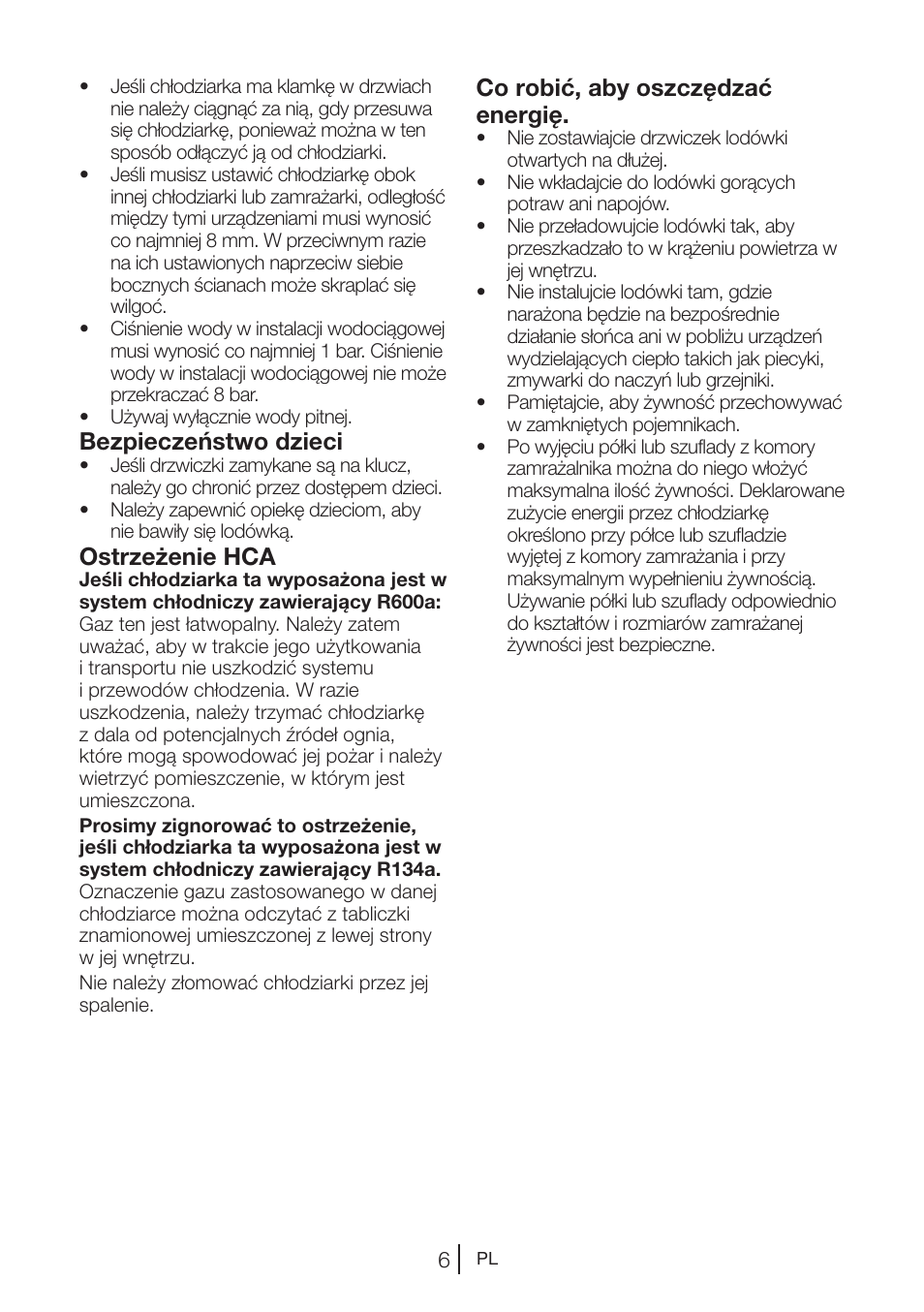 Bezpieczeństwo dzieci, Ostrzeżenie hca, Co robić, aby oszczędzać energię | Teka RVI 35 User Manual | Page 131 / 160