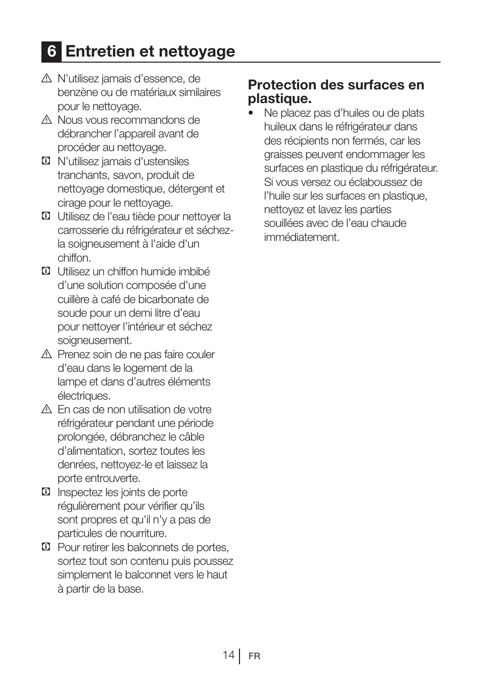 6entretien et nettoyage, Protection des surfaces en plastique | Teka RVI 35 User Manual | Page 50 / 160