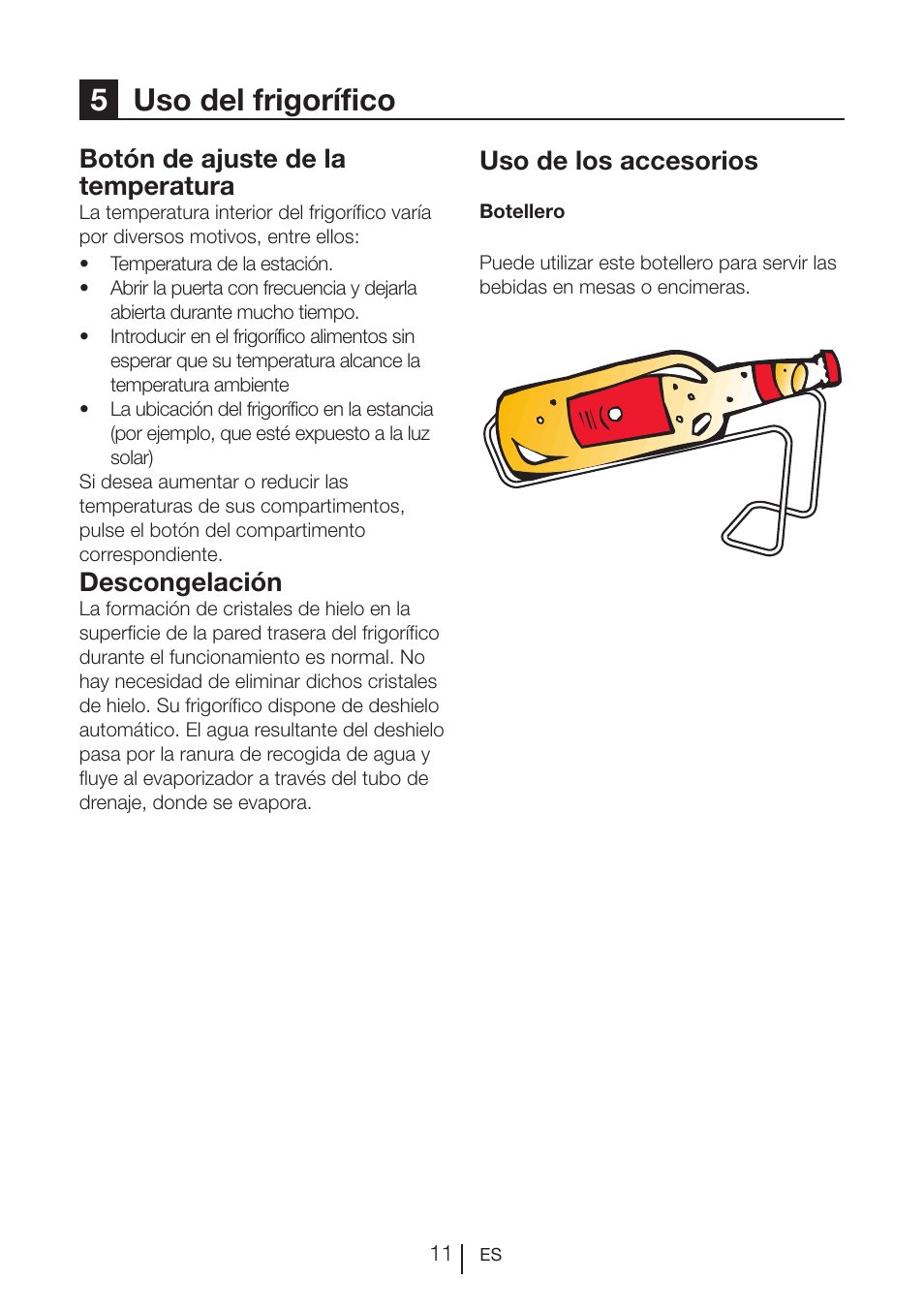 5uso del frigorífico, Botón de ajuste de la temperatura, Descongelación | Uso de los accesorios | Teka RVI 35 User Manual | Page 65 / 160