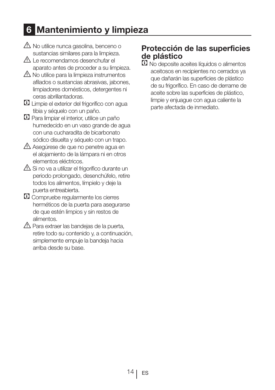 6mantenimiento y limpieza, Protección de las superficies de plástico c | Teka RVI 35 User Manual | Page 68 / 160