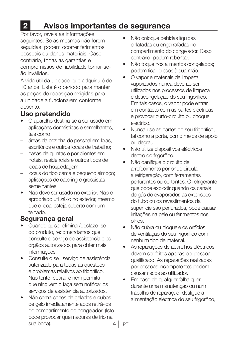 2avisos importantes de segurança, Uso pretendido, Segurança geral | Teka RVI 35 User Manual | Page 77 / 160