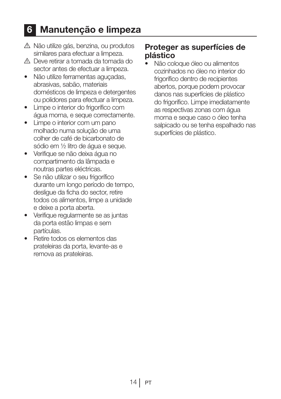 6manutenção e limpeza, Proteger as superfícies de plástico | Teka RVI 35 User Manual | Page 87 / 160