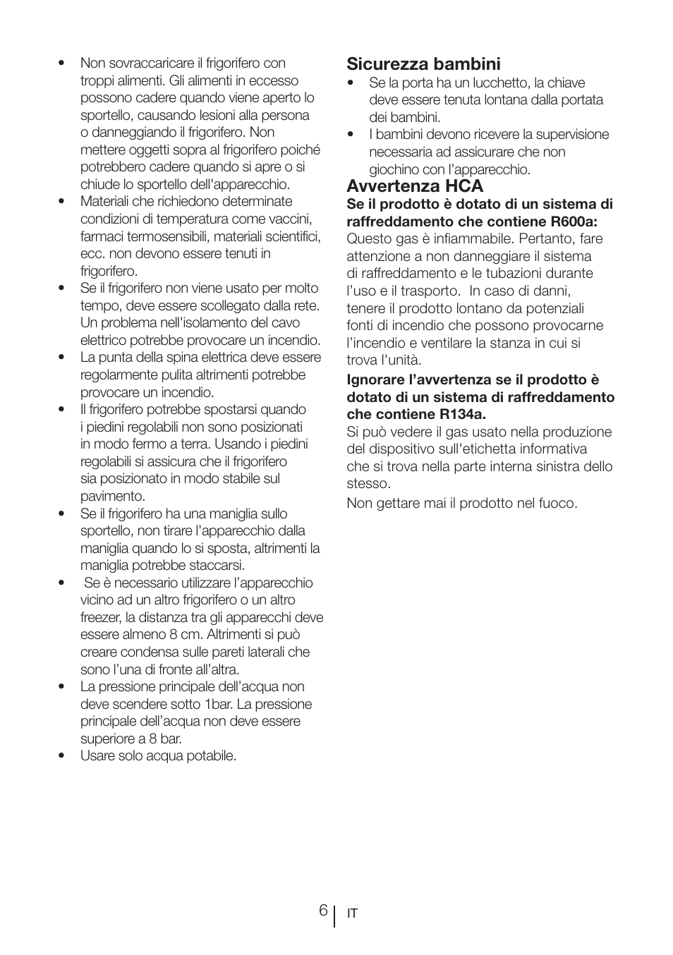 Sicurezza bambini, Avvertenza hca | Teka RVI 35 User Manual | Page 97 / 160