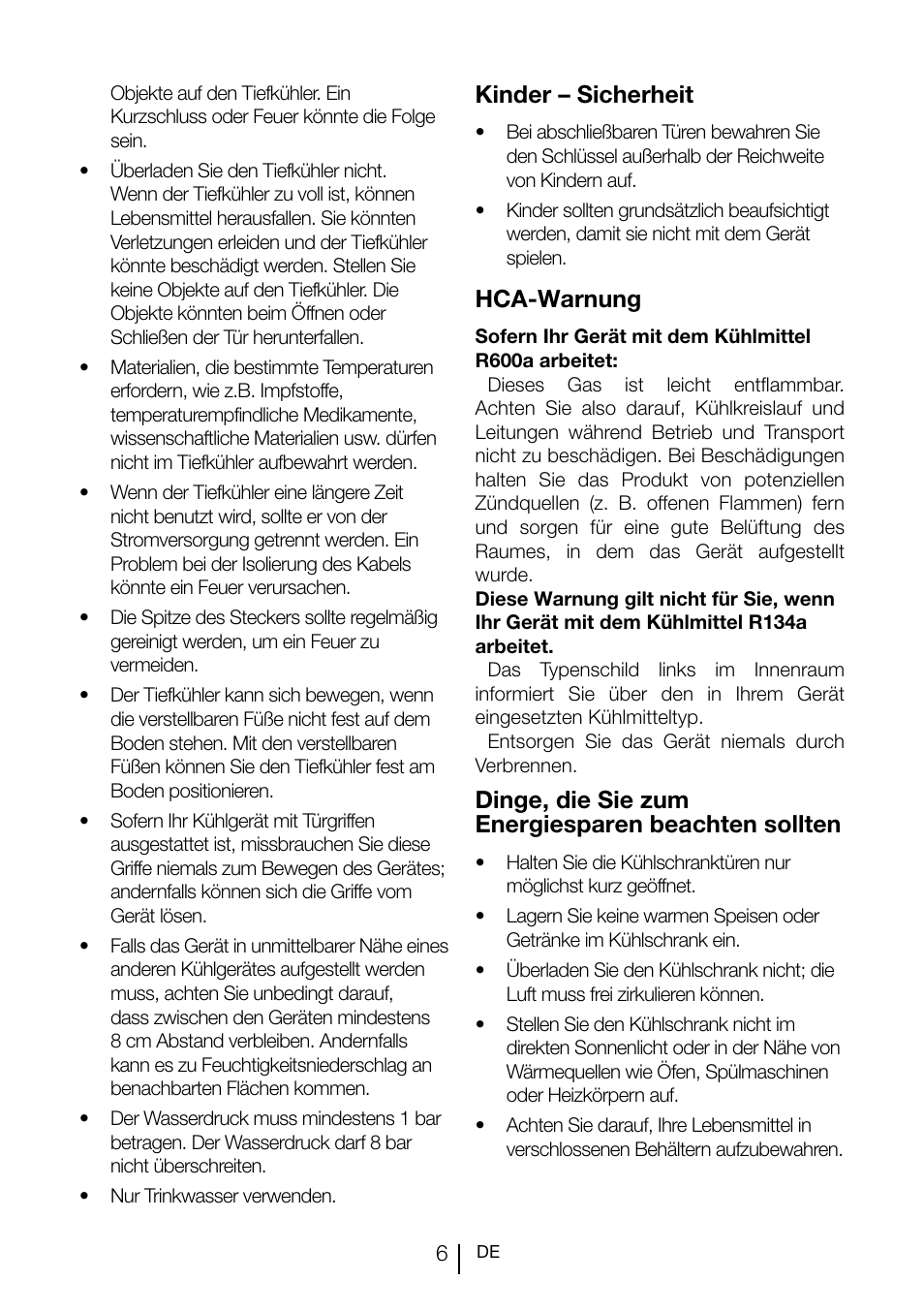 Kinder – sicherheit, Hca-warnung, Dinge, die sie zum energiesparen beachten sollten | Teka TGI2 120 D User Manual | Page 29 / 82