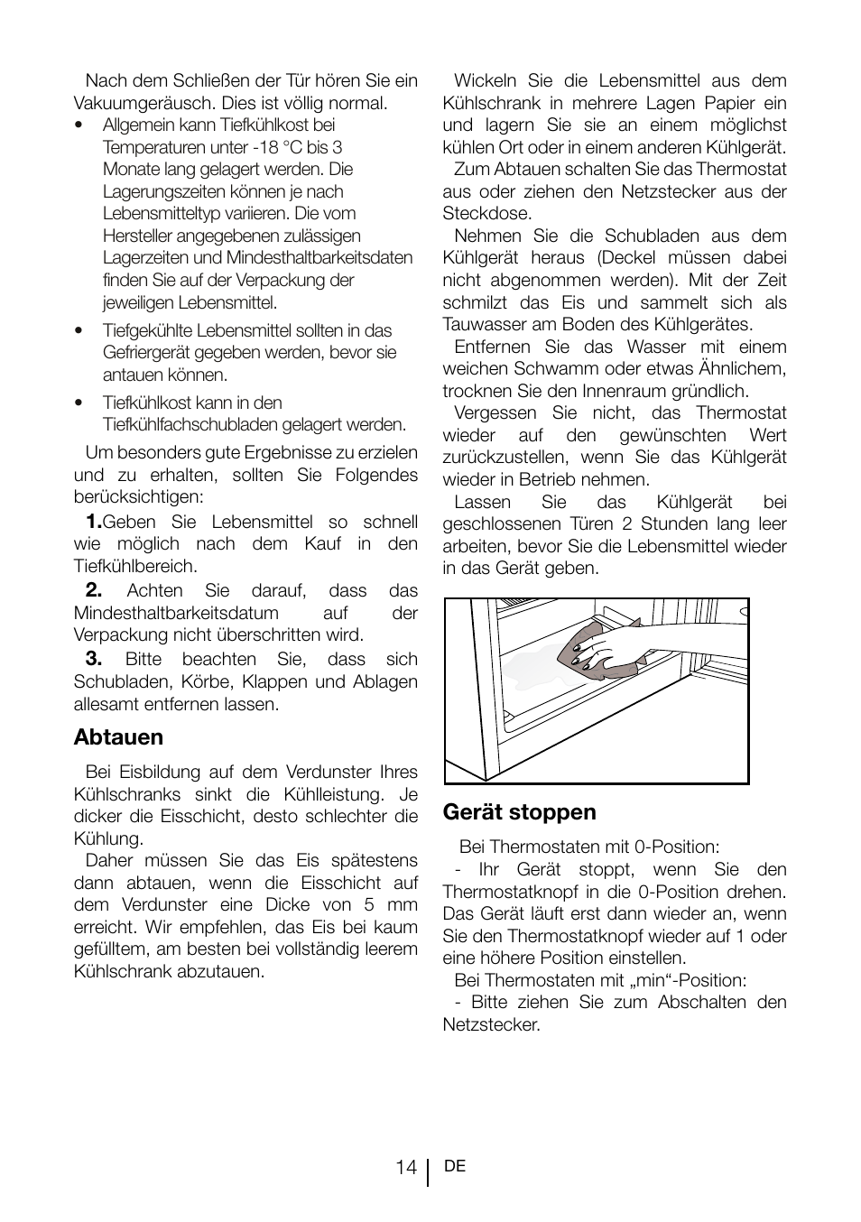 Abtauen, Gerät stoppen | Teka TGI2 120 D User Manual | Page 37 / 82