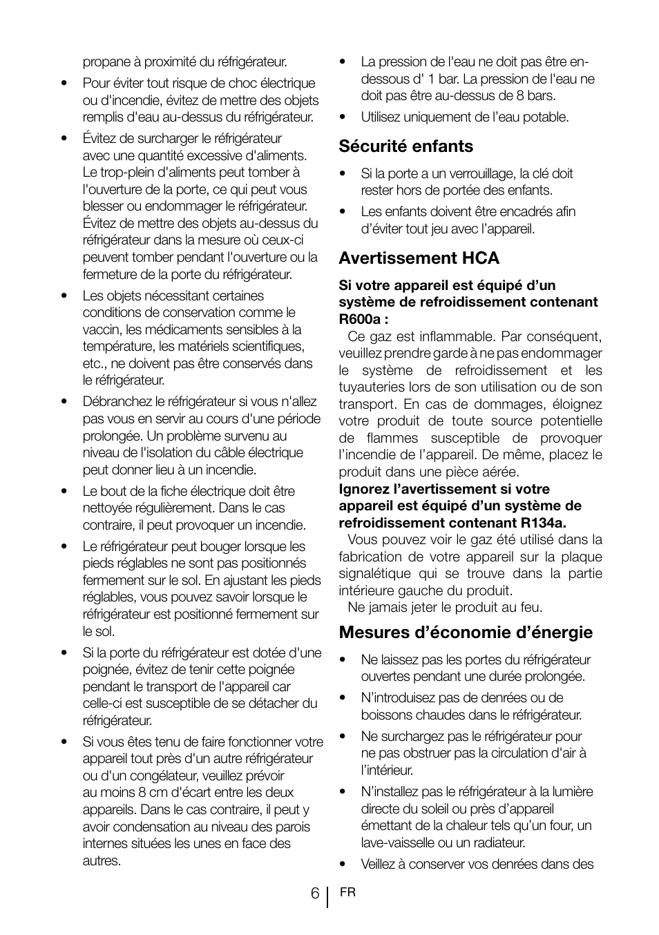 Sécurité enfants, Avertissement hca, Mesures d’économie d’énergie | Teka TGI2 120 D User Manual | Page 49 / 82