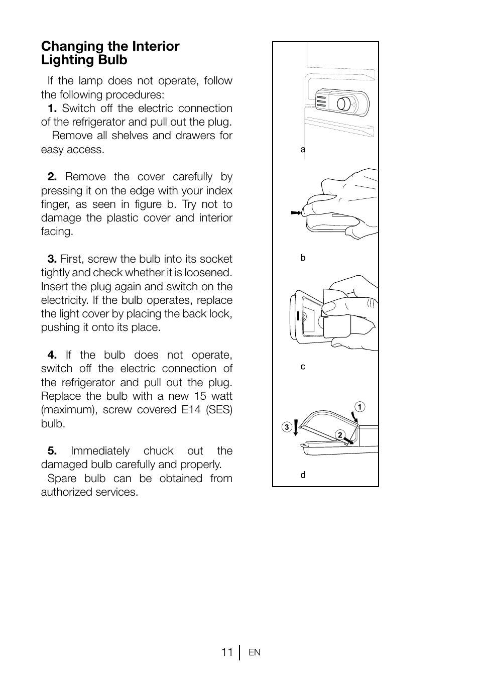 Changing the interior lighting bulb | Teka TKI2 145 D User Manual | Page 12 / 98
