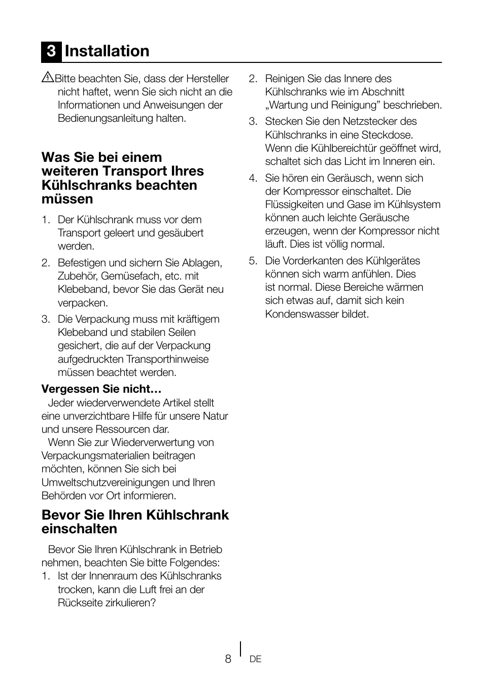 3installation, Bevor sie ihren kühlschrank einschalten | Teka TKI2 145 D User Manual | Page 28 / 98