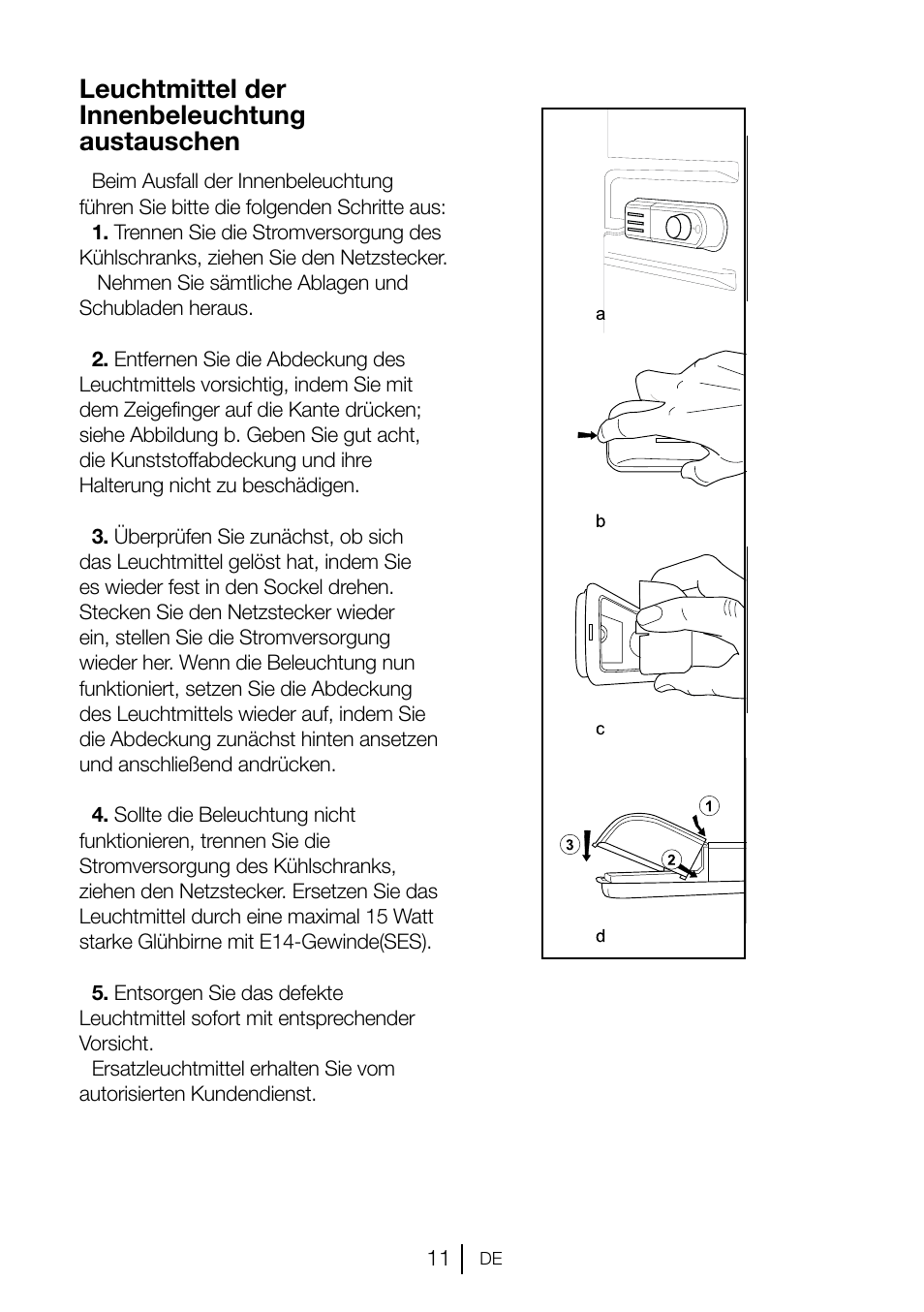 Leuchtmittel der innenbeleuchtung austauschen | Teka TKI2 145 D User Manual | Page 31 / 98