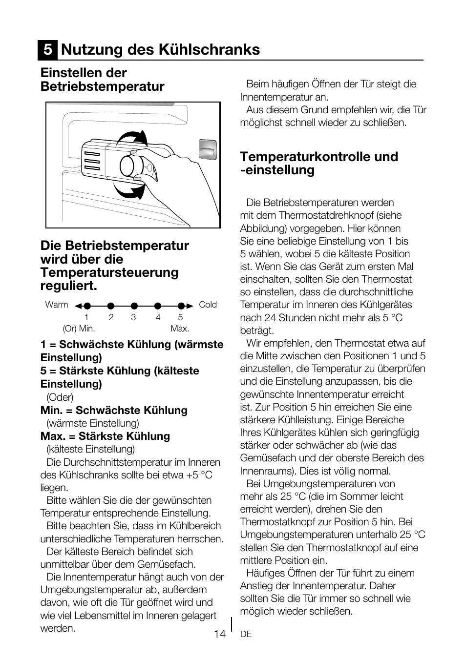 5nutzung des kühlschranks, Temperaturkontrolle und -einstellung, Einstellen der betriebstemperatur | Teka TKI2 145 D User Manual | Page 34 / 98